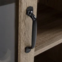 HOMCOM Aparador de Cocina Moderno con Puerta de Vidrio Soporte para 6 Copas y Botellero 79x39x92 cm Café(m-7)