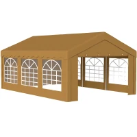 Outsunny 6m x 4m Marquee Party Tent Wedding Canopy, Pop Up Gazebo with Sidewalls, Doors, Windows, Galvanised Garden Gazebo for Parties Events, Yellow(m-1)