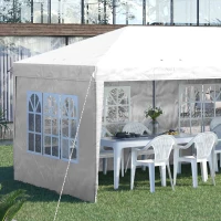 Outsunny Faltpavillon, Partyzelt, 4 große Fenster, abnehmbare Seitenwände, Metallrahmen, 5,85 x 2,95 x 2,7 m, Weiß(m-8)