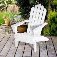 Outsunny Silla Adirondack de Madera Plegable Silla de Jardín con Reposabrazos y Respaldo Alto para Terraza Balcón Exterior Carga Max. 113 kg 73x88x93 cm Blanco(m-2)