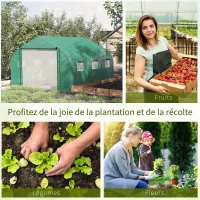 Outsunny Serre Tunnel de Jardin Grande 3.5 x 3 x 2 m - 6 fenêtres et Porte zippée Enroulable - Acier galvanisé PE Haute densité Vert(m-7)