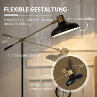HOMCOM Stehlampe im Industriedesign, Stehlampe, Emaille, flexibles Gestell, Fußschalter, Schwarz + Gold(m-5)