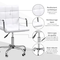 HOMCOM Lot de 2 chaises de bureau fauteuil manager pivotant hauteur réglable revêtement synthétique capitonné blanc(m-6)