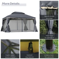 Outsunny 3 x 4m Aluminium Garden Gazebo, Marquee Canopy Shelter Pavilion Party Tent with Nets and Curtains for Garden and Deck, Black(m-6)