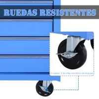 HOMCOM Carro Caja de Herramientas Taller Movil con 5 Cajones 4 Ruedas Chapa de Acero Azul(m-6)