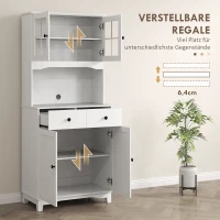 HOMCOM Küchenschrank mit Glastüren, 2 Schubladen, Geschirrschrank, Esszimmerschrank, Holz, 68 x 39,5 x 170 cm, Weiß(m-5)