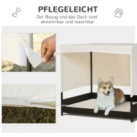 PawHut Rattan Hundehaus mit Kissen Hundebett mit Dach Hundeliege Hundehütte Haustierbett Hundesofa Kissen Stahlrahmen Kaffee+Beige 91 x 71 x 81 cm(m-6)