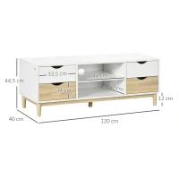 HOMCOM Mueble TV de Salón Mesa para Televisores de hasta 55" con Estantes y 4 Cajones 120x40x44,5 cm Blanco y Roble(m-3)