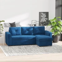 HOMCOM Divano Letto Angolare 3 Posti Effetto Velluto e Chaise Longue con Contenitore, 232x141x85cm, Blu(m-2)