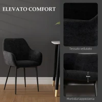 HOMCOM Set 2 Sedie per Sala da Pranzo Moderne con Braccioli, Seduta Imbottita e Gambe in Acciaio, 54x57x80cm, Nero(m-5)