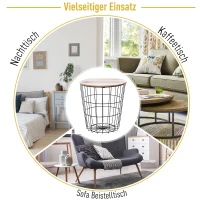HOMCOM Kaffeetisch mit Stauraum, Beistelltisch, Couchtisch, Nachttisch, Metall MDF, Natur, Ø39,5 x 43 cm(m-6)