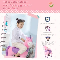 HOMCOM Schaukelpferd Einhorn, 4 Rollen, 2 Pedale, gepolsterter Sattel, 70 cm x 32 cm x 87 cm; Pink + Lila + Weiß(m-4)