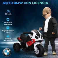 HOMCOM Moto Eléctrica para Niños de 18-36 Meses con Licencia BMW S1000RR con Velocidad 2,5 km/h Carga 20 kg 66x37x44 cm Rojo(m-5)