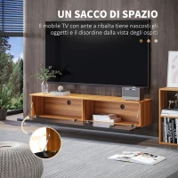 HOMCOM Mobile TV con Design Lucido a Parete e Credenze Chiuse, in Truciolato, 160x35x30 cm, Marrone e Nero(m-5)