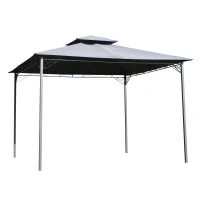 Outsunny 3x3(m) Outdoor Patio Gazebo Steel Canopy Tent Pavilion 2-Tier Roof Top Garden Sunshade Grey(m-1)