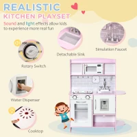 HOMCOM Kids Kitchen Playset, with Lights, Sounds, Microwave, Sink and Storage - Pink(m-4)