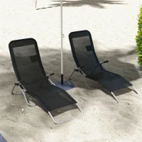 Outsunny Set of 2 Outdoor Patio Chaise Recliner Portable Lounge Chairs w/ Rust-Resistant Steel Frame & Adjustable Backrest, Grey(m-9)