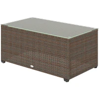 Outsunny 90 x 50cm Glass-Top Rattan Side Table - Brown(m-11)