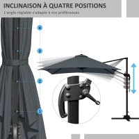 Outsunny Parasol déporté carré inclinable pivotant 360° manivelle piètement - aluminium dim. 3L x 3l x 2,6H m gris foncé(m-4)