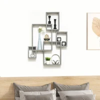 HOMCOM Floating Shelves, Wall Mounted Interlocking Cube Shelves, Display Wall Shelf for Living Room, Bedroom, Hallways, Grey(m-10)