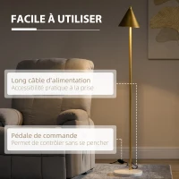 HOMCOM Lampadaire sur pied salon en acier avec abat-jour conique orientable base marbre 40W 35 x 26 x 153 cm doré(m-6)