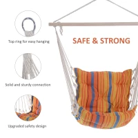 Outsunny Outdoor Hanging Rope Chair with Soft Padded Seat & Backrest, Garden Hammock Chair with Wooden Support Bar Cotton Cloth, Portable Garden Chair for Patio & Tree, Orange(m-4)