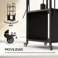 Outsunny Leñero de 4 Niveles Soporte para Leña con Ruedas Pala Atizador Cepillo Tenazas para Interior Exterior 45x30x118 cm Negro(m-5)