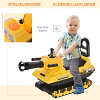 HOMCOM Sitzbagger für Kinder Spielzeugauto für 3 Jahre Kinder Rutscherauto Laufrad Panzer mit Stauraum Bälle Gelb+Schwarz, 68 x 24 x 41,5 cm(m-4)