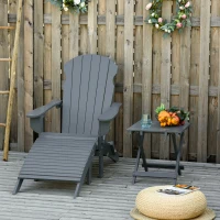 Outsunny Fauteuil de Jardin Adirondack Pliable avec Repose-Pied et Table Basse Bois Sapin traité Gris(m-2)