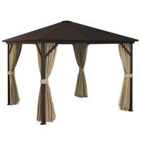 Outsunny 3 x 3(m) Metal Hardtop Gazebo, with Curtains and Accessories - Brown(m-1)