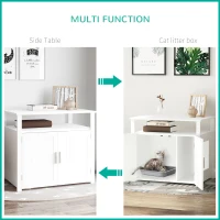 PawHut Wooden Cat Litter Box Enclosure Furniture with Adjustable Interior Wall & Large Tabletop for Nightstand, White(m-6)