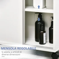 kleankin Mobiletto Bagno con Porte Scorrevoli, Ripiano Regolabile e 4 Ruote in Truciolato e Lega di Alluminio, 70x20x71cm(m-7)