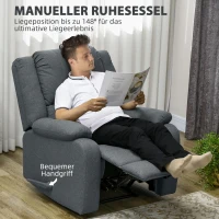 HOMCOM Relaxsessel, Liegefunktion und Fußstütze, verstellbar, bis 150 kg, Stahlrahmen, 90 x 96 x 98 cm, Grau(m-4)