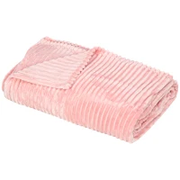 HOMCOM Flannel Fleece Blanket for Sofas, All-Season Fluffy Warm Throw Blanket for Bed, Couch, Chair, Striped Reversible Travel Bedspread, King Size, 230 x 230cm, Pink(m-1)