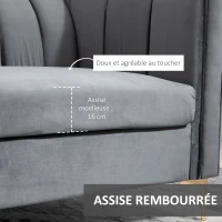 HOMCOM Canapé 3 Places Style Art Déco piètement Acier doré revêtement Velours Gris(m-4)