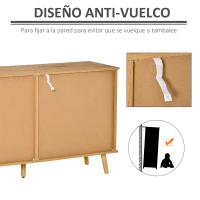 HOMCOM Aparador de Cocina con 2 Puertas Correderas Estantes Ajustables y Patas de Madera 130x40x74,5 cm Natural y Blanco(m-6)