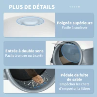 PawHut Maison de toilette pour chat pliable porte battante lucarne + pelle fournis 52 x 41 x 38 cm gris blanc(m-8)