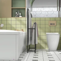 HOMCOM Toallero de Pie con 2 Barras y Marco Metálico Toallero de Baño Moderno 66x20x110 cm Negro(m-7)