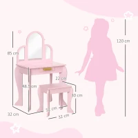HOMCOM Tavolo per Trucco per Bambine 3-6 Anni con Sgabello, Cassetti e Specchio Coordinato in Acrilico, Rosa(m-3)