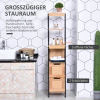 kleankin Badezimmerregal, Badeschrank, Küchenschrank, 2 Schubladen, 3 Ablagen, Bambus MDF, 30 x 30 x 144,3 cm(m-4)