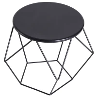 HOMCOM Mesa de Centro Metálica Mesita Auxiliar Redonda para Comedor Sala de Estar 51x51x44 cm Negro(m-10)