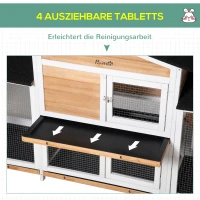 PawHut Kleintierstall mit Freigehege inkl. Rampe Asphaltdach Tannenholz Schwarz + Weiß + Natur(m-4)