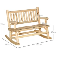 Outsunny Schaukelbank Gartenbank Holzbank, Baumstamm-Optik, wetterbeständig,  112 cm x 96 cm x 93 cm, Natur(m-3)