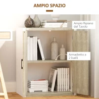 HOMCOM Mobiletto Multiuso 2 Ante con Mensola Regolabile in MDF, 62x40x77cm, Bianco e Legno(m-5)