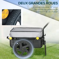 HOMCOM Remorque vélo remorque de transport pour vélo 144L x 59l x 80H cm barre d'attelage universelle acier noir gris(m-6)