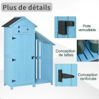 Outsunny Armoire abri de Jardin Remise pour Outils 3 étagères 2 Portes loquets + Range-bûches Toit Pente bitumé Bois Sapin traité Bleu(m-6)