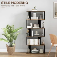 HOMCOM Libreria Moderna Asimmetrica a Parete con 5 Ripiani in Legno, 70x29.5x163cm, Marrone Rustico(m-5)