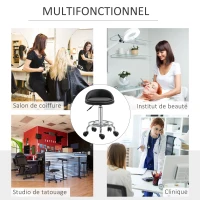 HOMCOM Lot de 2 tabouret à roulette pivotant 360°, assise réglable 47-62H cm, acier chromé revêtement synthétique noir(m-7)