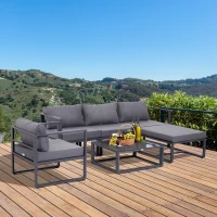 Outsunny 6-tlg. Gartenset Gartengarnitur Gartensofaset Sitzgruppe Gartenmöbel Aluminium + Polyester + Hartglas Grau mit Kissen für 4–5 Personen(m-2)