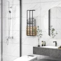 HOMCOM Toallero de Pared con 3 Barras y Marco de Metal Soporte de Toallas para Hotel 21x12x74 cm Negro(m-6)